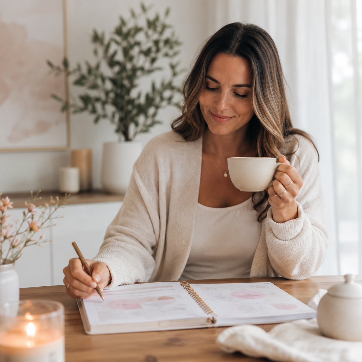 Woman tracking her fertility cycle with intention